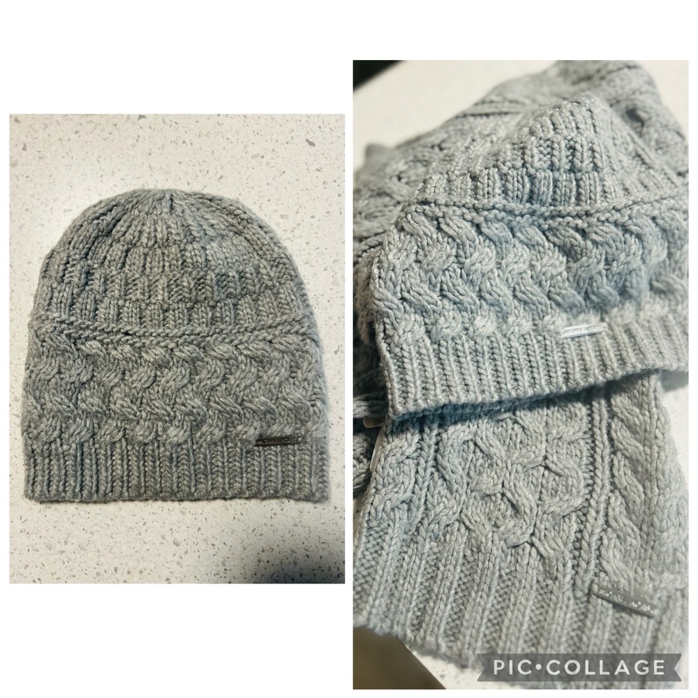 MICHAEL Michael Kors Light Gray Cable Knit hat & scarf